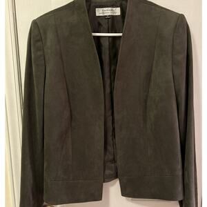 Tahari Arthur S Levine Faux Suede Jacket Size 10 Green Open Front Blazer Elegant